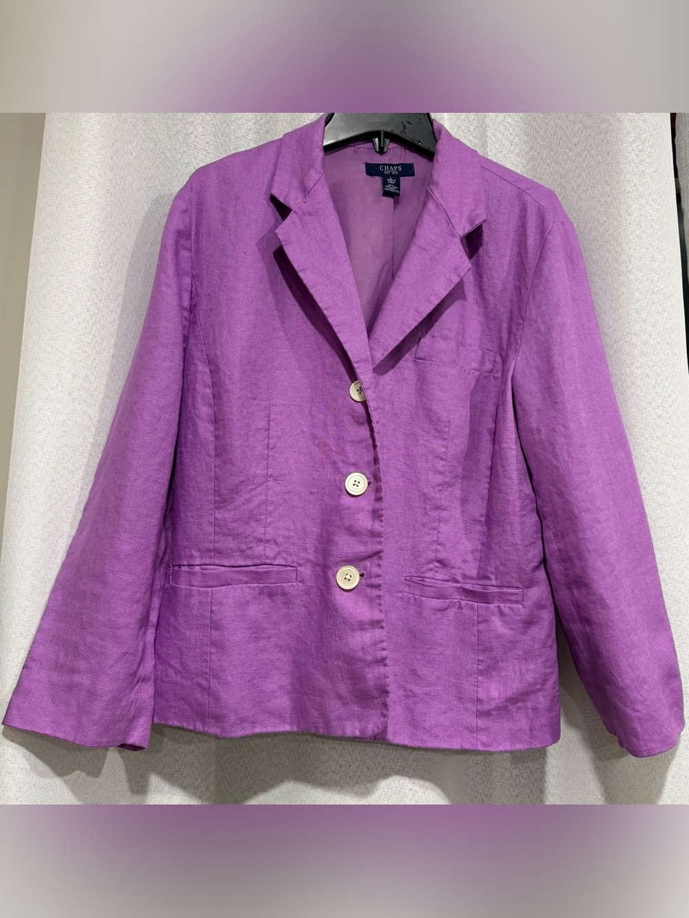 CHAPS Purple 100% Linen 3-Button Blazer Jacket L Lined